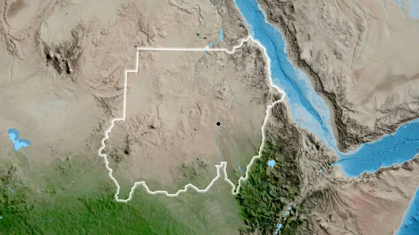 Sudanin Raja Alueen Lähikuva Satelliittikartalla Hyvä Pointti Hehku Ympäri Maata — kuvapankkivalokuva