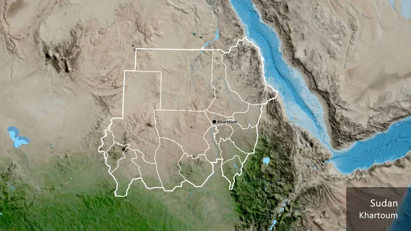 Крупним Планом Прикордонна Зона Судану Регіональні Кордони Супутниковій Карті Столична — стокове фото