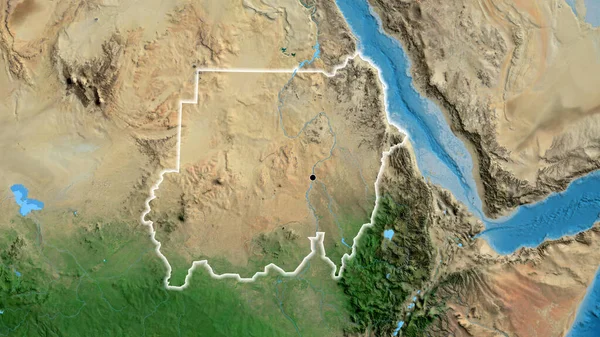 Primer Plano Zona Fronteriza Sudán Mapa Por Satélite Punto Capital —  Fotos de Stock