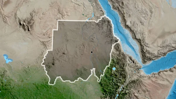 苏丹边境地区的特写镜头 用卫星地图上的黑暗阴影突出显示出来 资本点 风靡全国 — 图库照片
