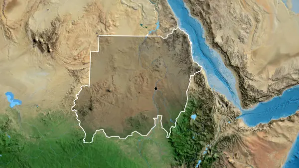 Крупним Планом Суданська Прикордонна Зона Підсвічується Темним Накладенням Супутникову Карту — стокове фото