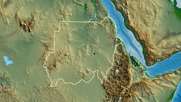 在一张实景地图上对苏丹边境地区进行的密切监视 资本点 国家形貌概述 — 图库照片