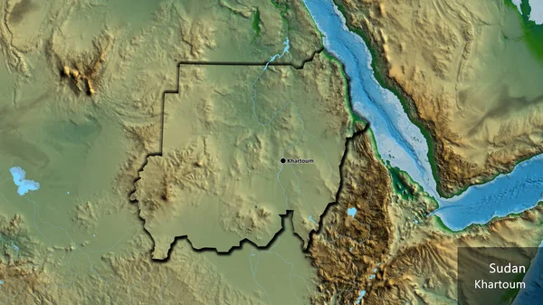 Primer Plano Zona Fronteriza Sudán Mapa Físico Punto Capital Bordes —  Fotos de Stock