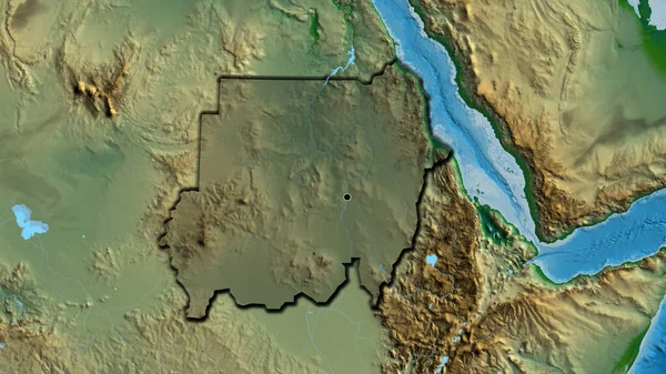 Крупный План Приграничной Зоны Судана Выделяющийся Тёмным Наложением Физическую Карту — стоковое фото