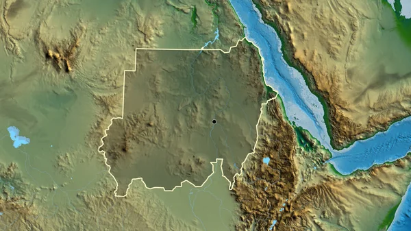 在苏丹边境地区进行的近距离调查显示 在一张地形图上有一个黑暗的阴影 资本点 国家形貌概述 — 图库照片