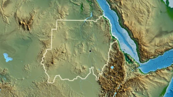 Primer Plano Zona Fronteriza Sudán Mapa Físico Punto Capital Brillan — Foto de Stock