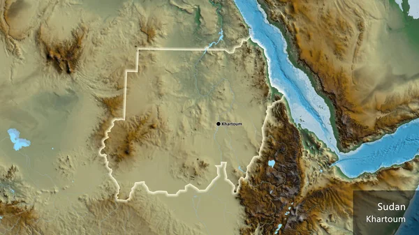 Närbild Sudans Gränsområde Katastrofkarta Huvudpunkt Glow Runt Landet Form Landets — Stockfoto