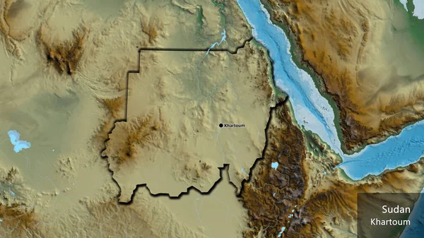Gros Plan Frontière Soudanaise Sur Une Carte Relief Point Capital — Photo