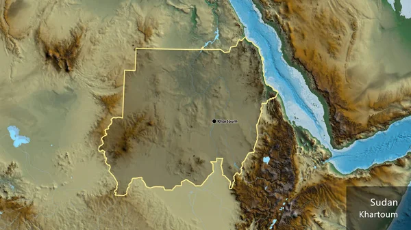 Крупним Планом Висвітлюється Прикордонна Зона Судану Темним Накладанням Карту Рельєфу — стокове фото