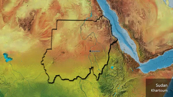 Primer Plano Zona Fronteriza Sudán Mapa Topográfico Punto Capital Bordes —  Fotos de Stock