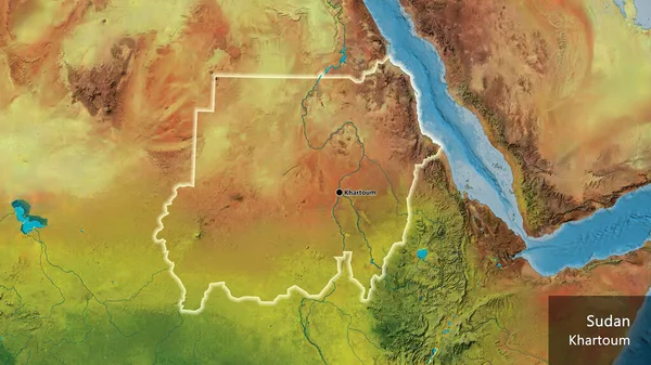 Primer Plano Zona Fronteriza Sudán Mapa Topográfico Punto Capital Brillan —  Fotos de Stock