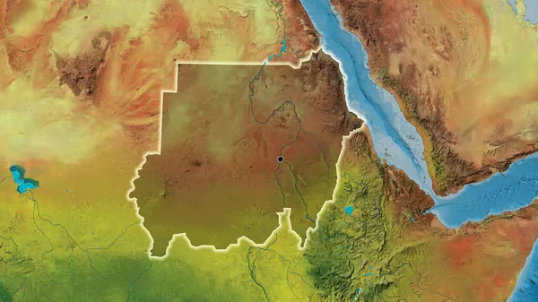 Крупный План Приграничной Зоны Судана Выделяющийся Тёмным Наложением Топографическую Карту — стоковое фото