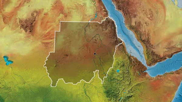 苏丹边境地区的特写镜头 用地形图上的黑暗阴影突出显示 资本点 国家形貌概述 — 图库照片