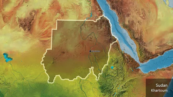 Close Área Fronteiriça Sudão Destacando Com Uma Cobertura Escura Mapa — Fotografia de Stock
