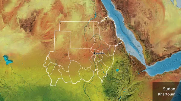 Primer Plano Zona Fronteriza Sudán Sus Fronteras Regionales Mapa Topográfico —  Fotos de Stock