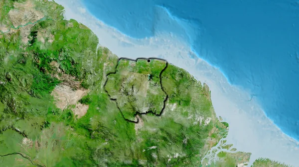 Close Suriname Border Area Satellite Map Capital Point Bevelled Edges — Stock Photo, Image