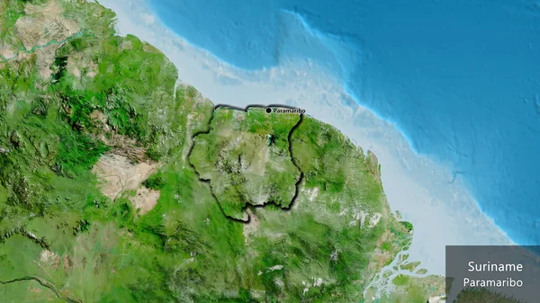 Крупним Планом Прикордонна Зона Суринаму Супутниковій Карті Столична Точка Перевернуті — стокове фото