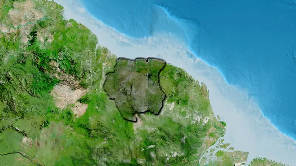 Крупный План Пограничной Зоны Суринама Выделяющийся Тёмным Наложением Спутниковую Карту — стоковое фото
