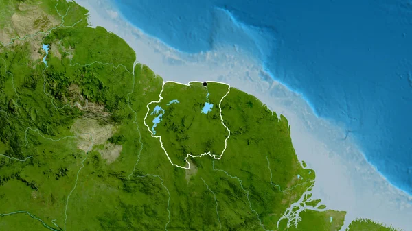 Close Área Fronteira Suriname Mapa Satélite Ponto Capital Esboço Torno — Fotografia de Stock
