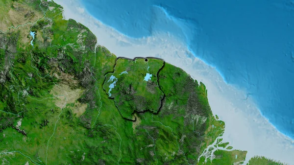 Surinam Sınır Bölgesinin Uydu Haritasında Yakın Plan Görüntüsü Ana Nokta — Stok fotoğraf