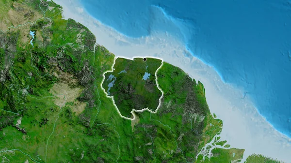 Gros Plan Zone Frontalière Suriname Surbrillance Avec Une Superposition Sombre — Photo