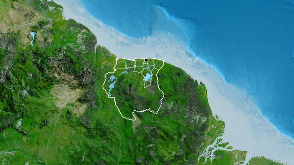 Primer Plano Zona Fronteriza Surinam Sus Fronteras Regionales Mapa Satelital — Foto de Stock