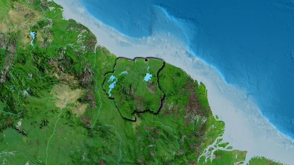 Primer Plano Zona Fronteriza Surinam Mapa Satelital Punto Capital Bordes —  Fotos de Stock