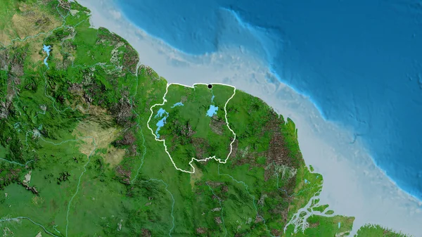 衛星地図上のスリナム国境付近の閉鎖 資本ポイント 全国の概要 — ストック写真