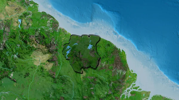 Surinam Sınır Bölgesinin Uydu Haritası Üzerinde Koyu Bir Örtüyle Işıklandırılması — Stok fotoğraf