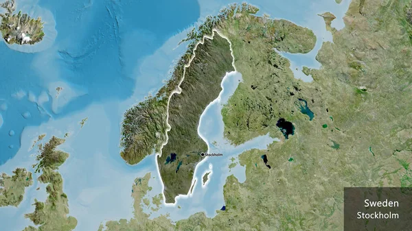 스웨덴 지역의 사진은 지도에 오버레이로 비추고 있습니다 국가의 형태로 있습니다 — 스톡 사진