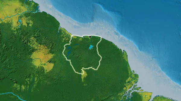 Close Van Het Surinaamse Grensgebied Een Topografische Kaart Hoofdpunt Glow — Stockfoto