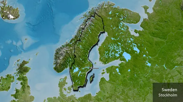 Close Zona Fronteiriça Suécia Num Mapa Por Satélite Ponto Capital — Fotografia de Stock