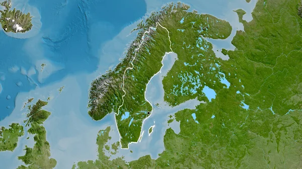Närbild Sveriges Gränsområde Satellitkarta Huvudpunkt Skissera Runt Landet Form — Stockfoto