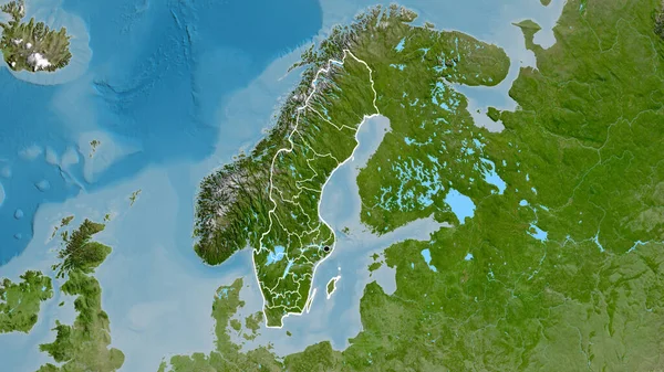 スウェーデン国境地域の閉鎖と衛星地図上のその地域の境界線 資本ポイント 全国の概要 — ストック写真