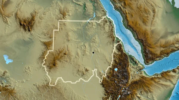 Närbild Sudans Gränsområde Katastrofkarta Huvudpunkt Glow Runt Landet Form — Stockfoto