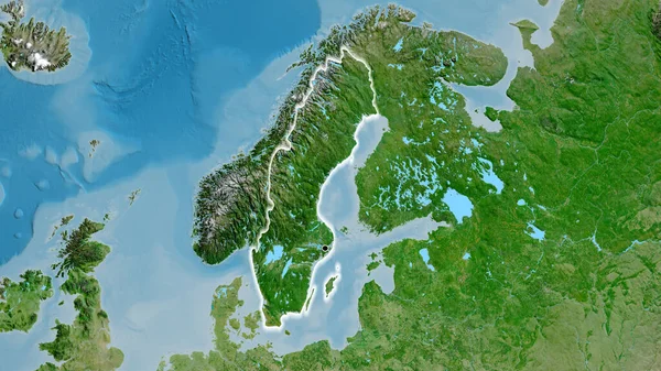 Close Van Het Zweedse Grensgebied Een Satellietkaart Hoofdpunt Glow Rond — Stockfoto