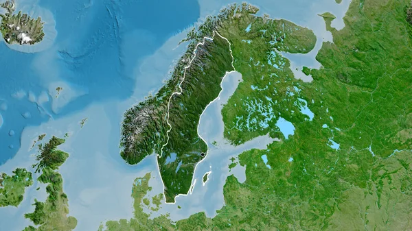 衛星地図上の暗いオーバーレイで強調スウェーデンの国境地域のクローズアップ 資本ポイント 全国の概要 — ストック写真