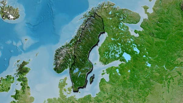 Närbild Sveriges Gränsområde Med Mörk Överlagring Satellitkarta Huvudpunkt Skalade Kanter — Stockfoto