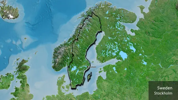 Primer Plano Zona Fronteriza Suecia Mapa Por Satélite Punto Capital —  Fotos de Stock