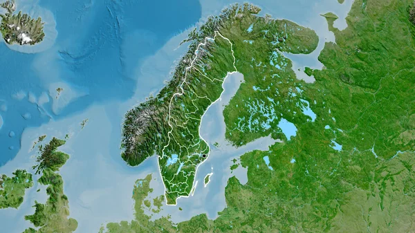 Närbild Sveriges Gränsområde Och Dess Regionala Gränser Satellitkarta Huvudpunkt Skissera — Stockfoto