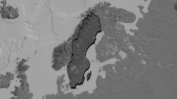 스웨덴 지역의 촬영은 지도에서 어두운 오버레이로 조명되고 국토의 가장자리를 — 스톡 사진