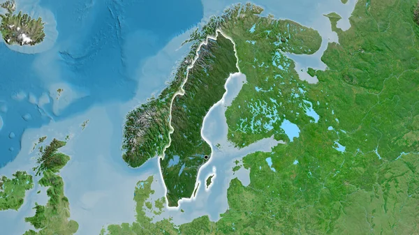 衛星地図上の暗いオーバーレイで強調スウェーデンの国境地域のクローズアップ 資本ポイント 全国に光る — ストック写真