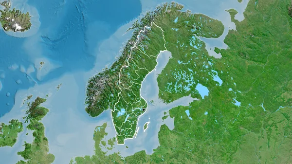 Zbliżenie Strefy Przygranicznej Szwecji Jej Granic Regionalnych Mapie Satelitarnej Główny — Zdjęcie stockowe