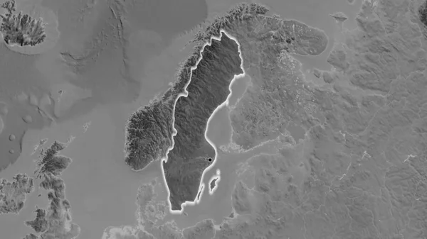 瑞典边境地区的特写镜头 以灰度地图上的黑暗覆盖为重点 资本点 风靡全国 — 图库照片