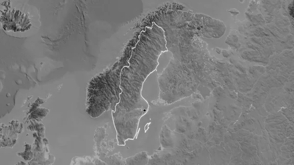 Detailní Záběr Pohraniční Oblasti Švédska Mapě Stupních Šedi Fakt Obrys — Stock fotografie