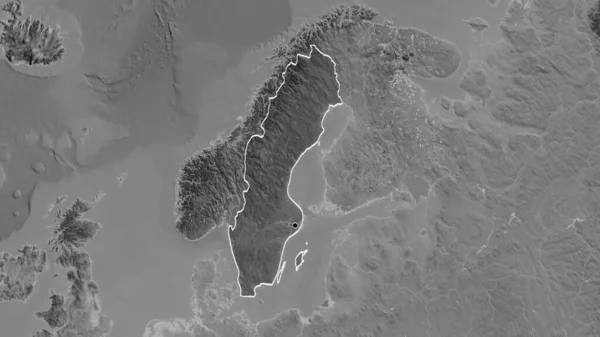 瑞典边境地区的特写镜头 以灰度地图上的黑暗覆盖为重点 资本点 国家形貌概述 — 图库照片