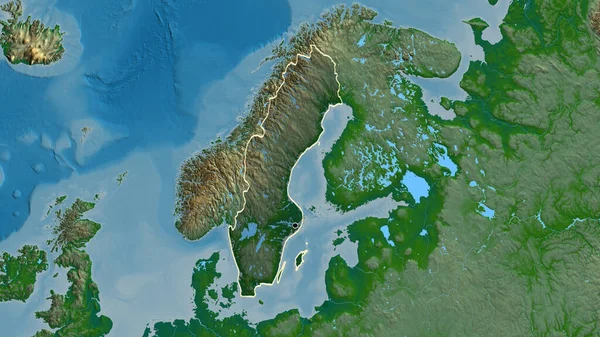 Крупный План Пограничной Зоны Швеции Выделяющийся Тёмным Наложением Физическую Карту — стоковое фото