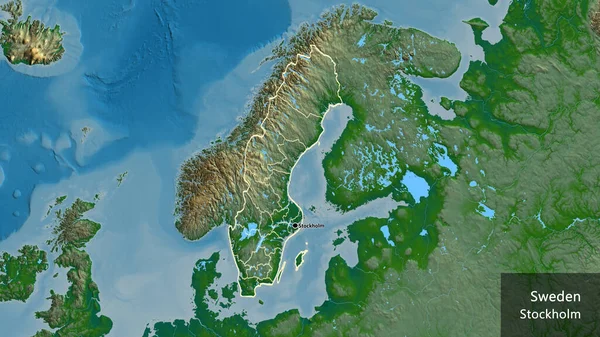 Primer Plano Zona Fronteriza Suecia Sus Fronteras Regionales Mapa Físico —  Fotos de Stock