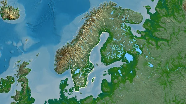 スウェーデン国境地域とその地域の境界線の物理的な地図上のクローズアップ 資本ポイント 全国の概要 — ストック写真