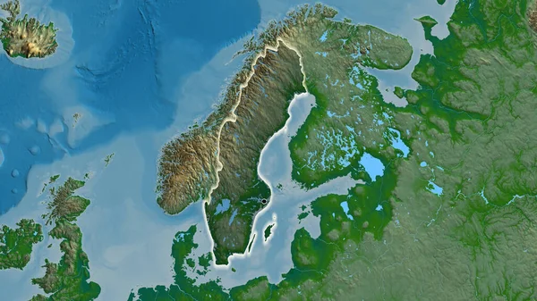 Närbild Sveriges Gränsområde Med Ett Mörkt Överdrag Fysisk Karta Huvudpunkt — Stockfoto